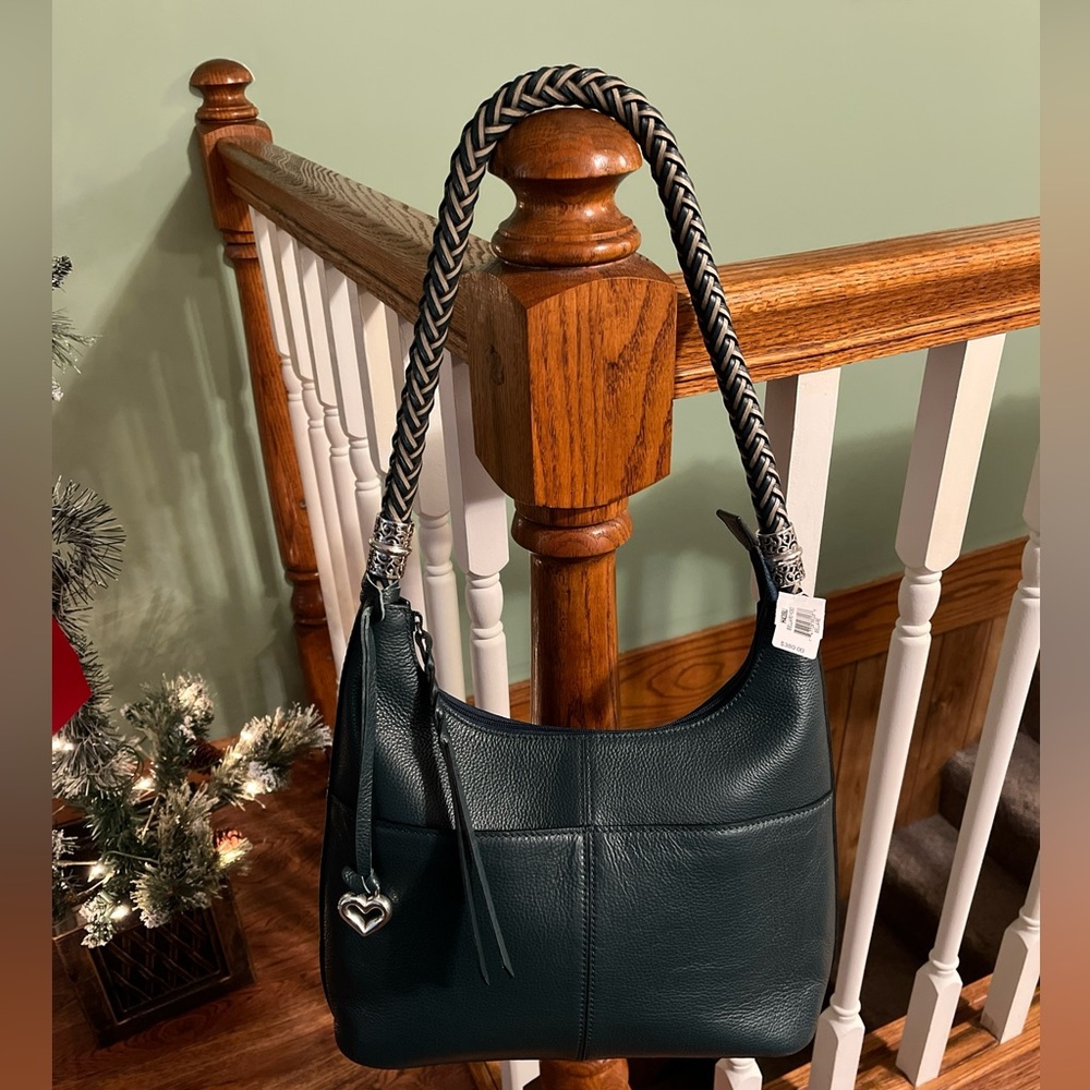 NWT Brighton Barbados Bellaire Dark Green Leather Hobo Shoulder Bag & Reg Card